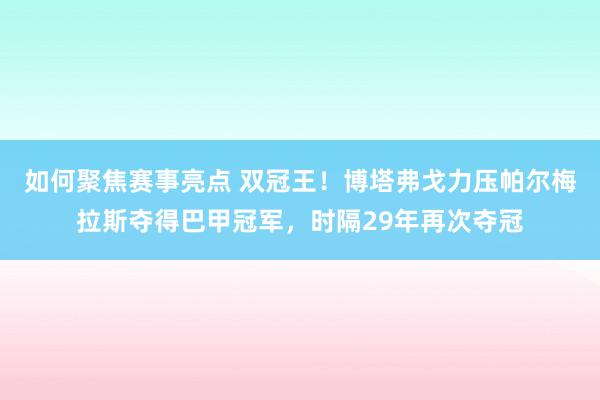 如何聚焦赛事亮点 双冠王！博塔弗戈力压帕尔梅拉斯夺得巴甲冠军，时隔29年再次夺冠